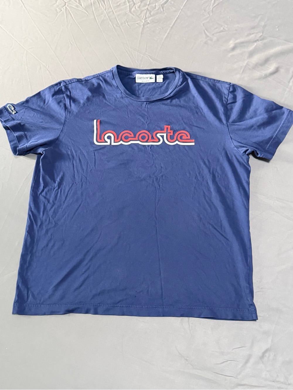 Lacoste Blue Short-Sleeve Crewneck T-Shirt with Red & White Logo